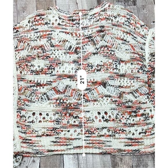 Boston Proper Open Weave Sweater Nylon Fringe Long Sleeves Cream Multi Sz XS - Picture 8 of 9